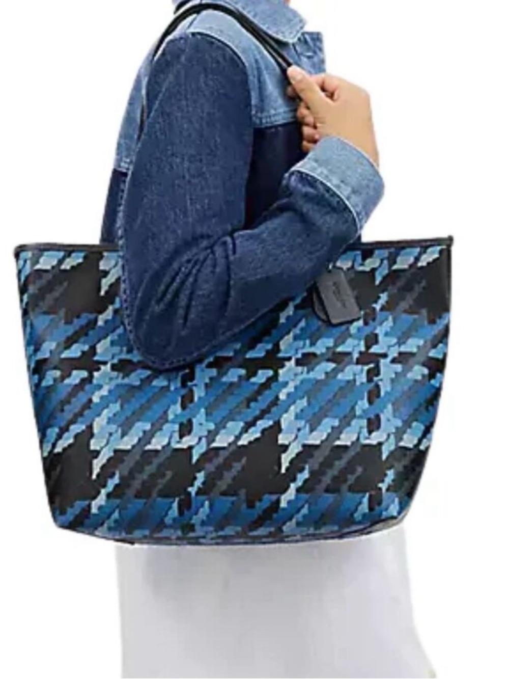 Coach City Tote and Slim Wallet in Blue Graphic Plaid Print, Set.